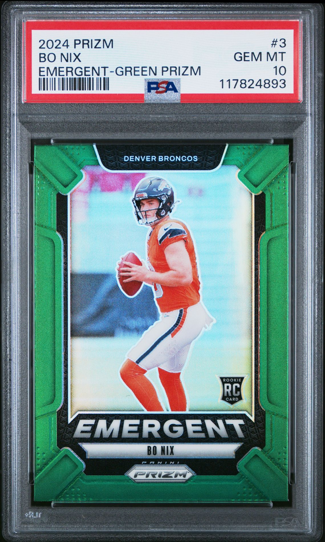 2024 Panini Prizm Emergent Bo Nix #3 (Emergent-Green Prizm) Gem Mt 10 front