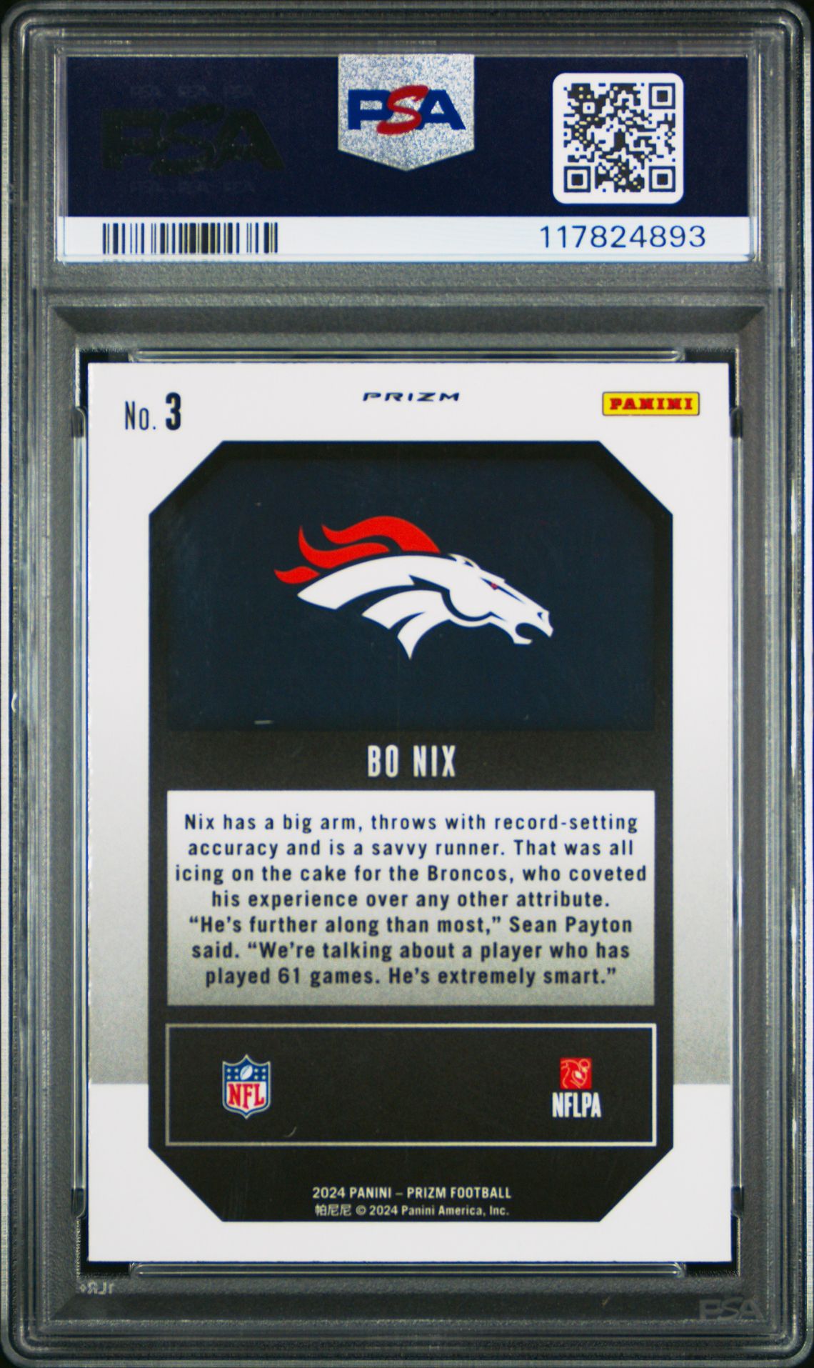 2024 Panini Prizm Emergent Bo Nix #3 (Emergent-Green Prizm) Gem Mt 10 back