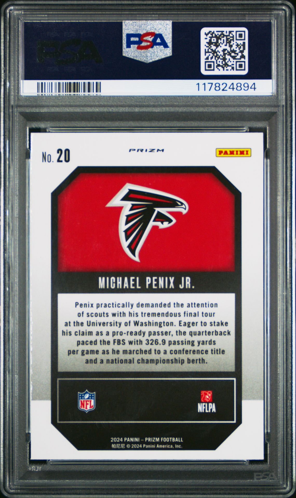 2024 Panini Prizm Emergent Michael Penix Jr. #20 (Emergent-Green Prizm) Gem Mt 10 back