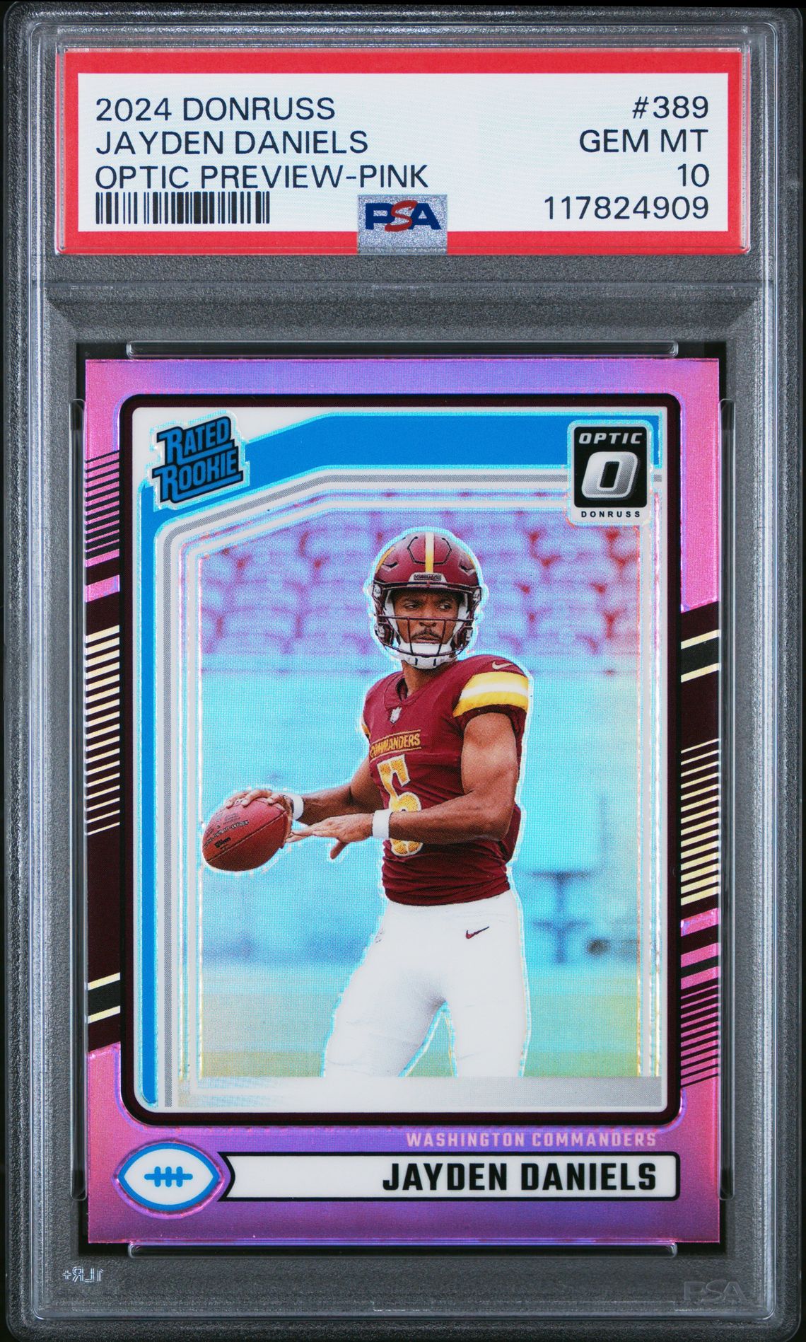 2024 Panini Donruss Jayden Daniels #389 (Optic Preview-Pink) Gem Mt 10 front