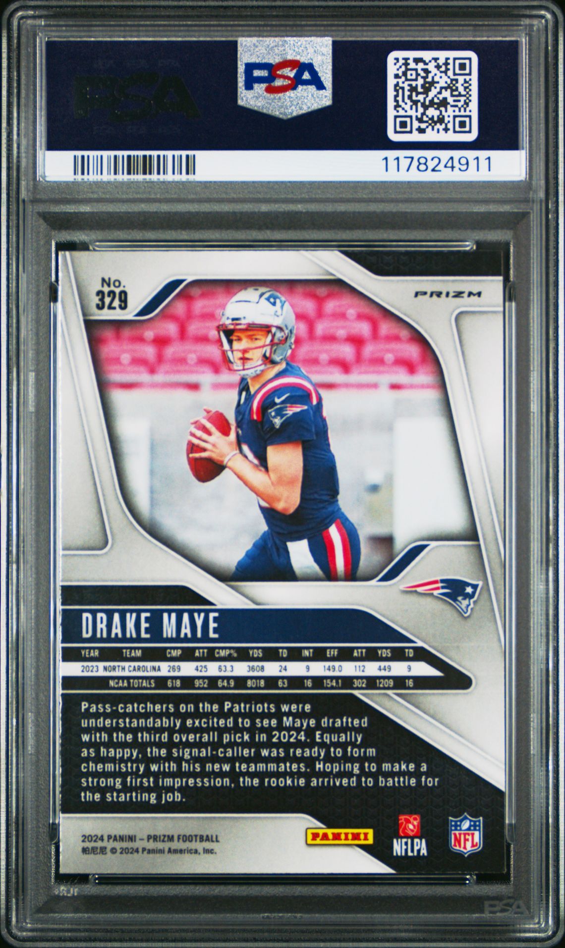 2024 Panini Prizm Drake Maye #329 (Silver Prizm) Mint 9 back