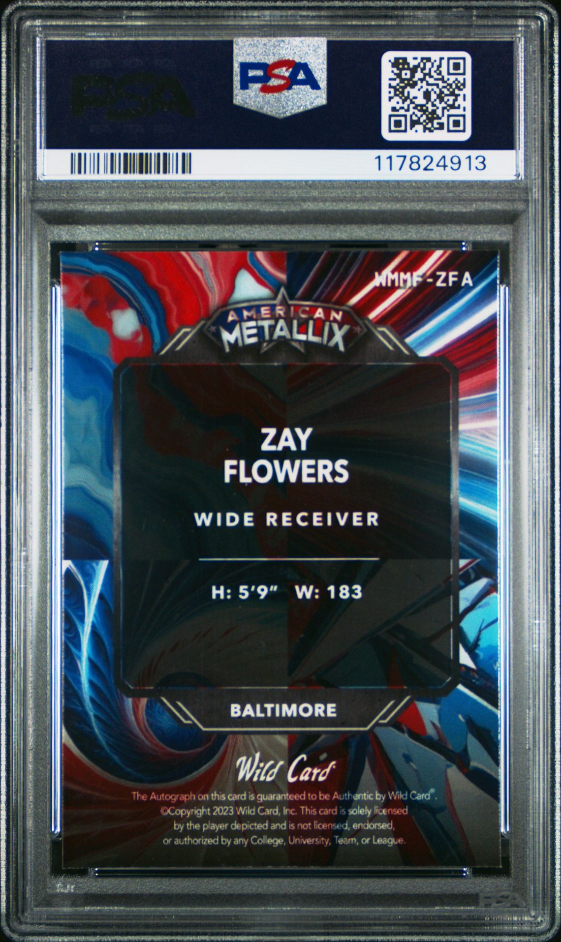 2024 Wild Card American Metallix Hobby Pro-Look Wildmegafractal Autographs Zay Flowers #Zfa (Wmfrctl Au-Lzr-White Ice 1/1) Gem Mt 10 back