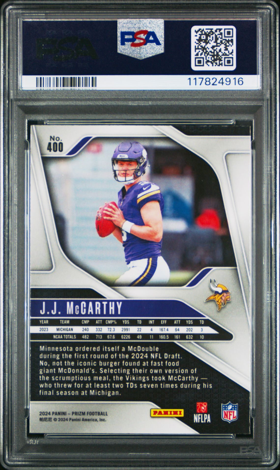2024 Panini Prizm Jj Mccarthy #400 Mint 9 back