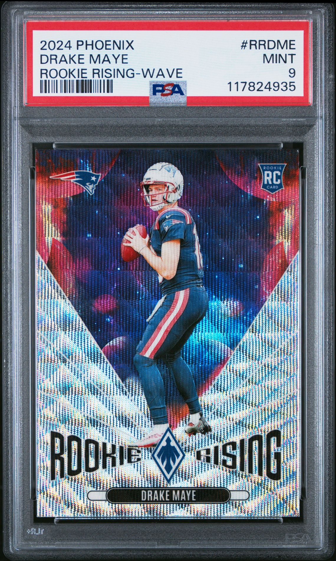 2024 Panini Phoenix Rookie Rising Drake Maye #Rrdme (Rookie Rising-Wave) Mint 9 front