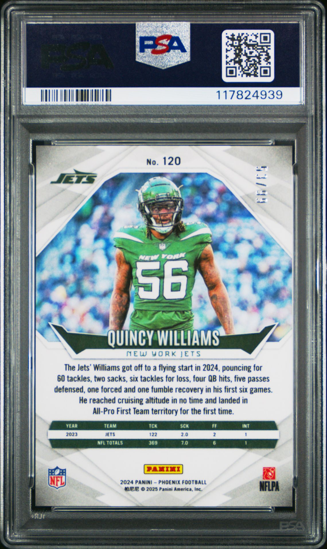 2024 Panini Phoenix Quincy Williams #120 (Red) Gem Mt 10 back