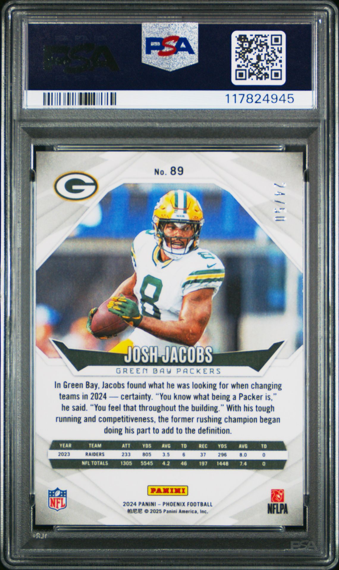 2024 Panini Phoenix Josh Jacobs #89 (Blue) Mint 9 back