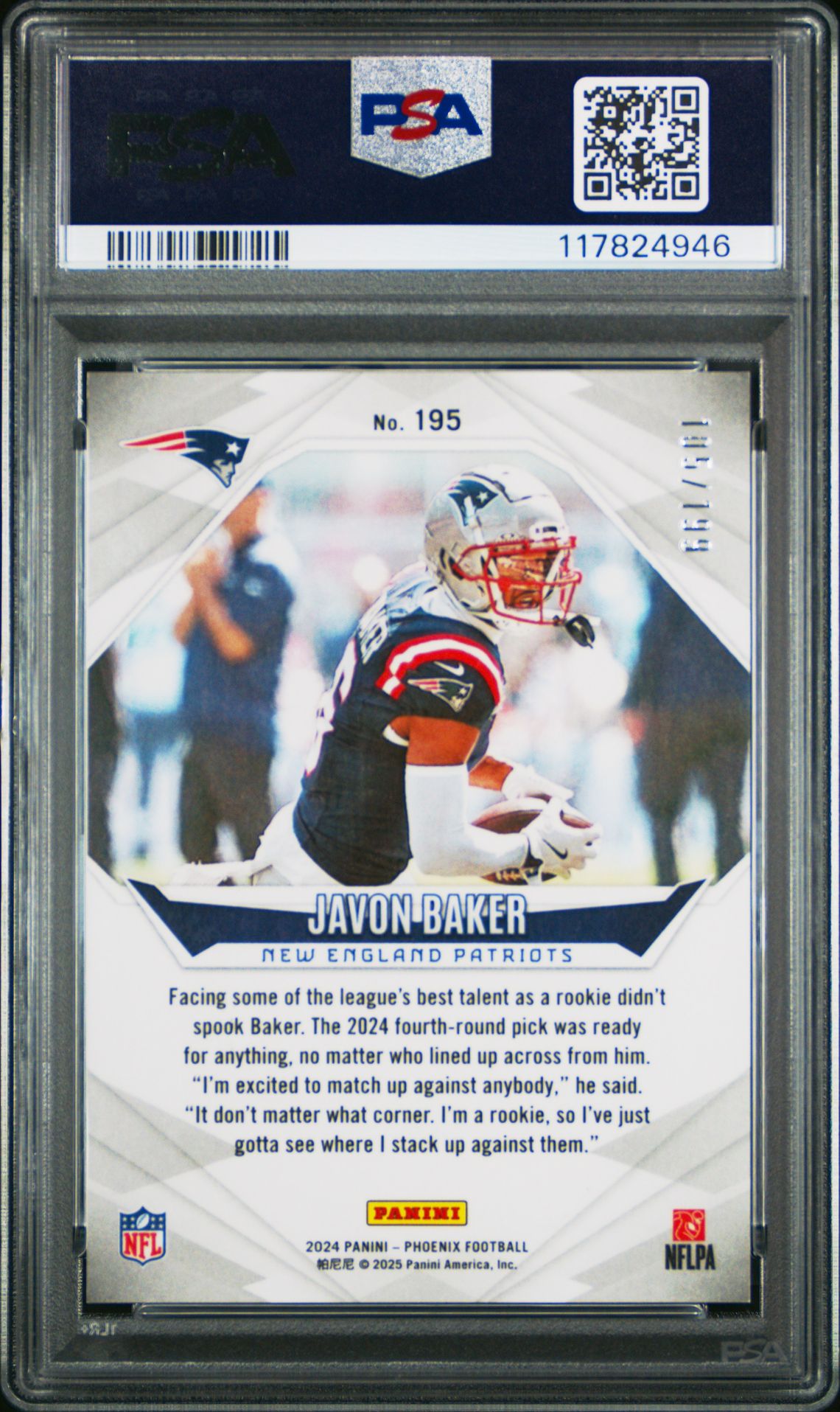 2024 Panini Phoenix Javon Baker #195 (Green Fade) Gem Mt 10 back