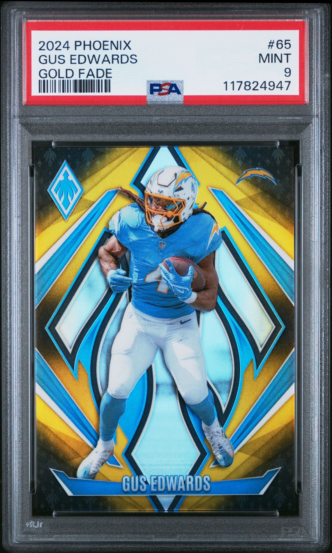 2024 Panini Phoenix Gus Edwards #65 (Gold Fade) Mint 9 front