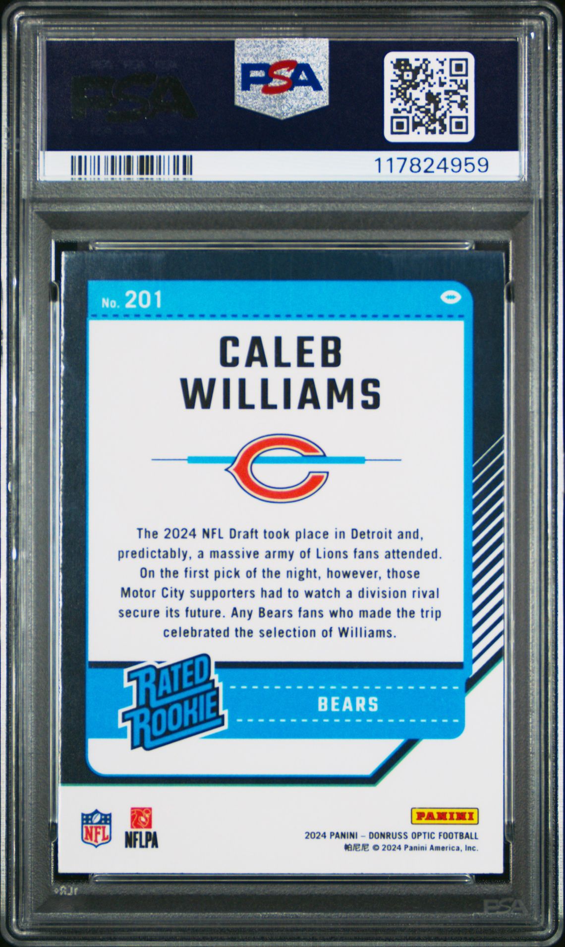 2024 Panini Donruss Optic Caleb Williams #201 Gem Mt 10 back