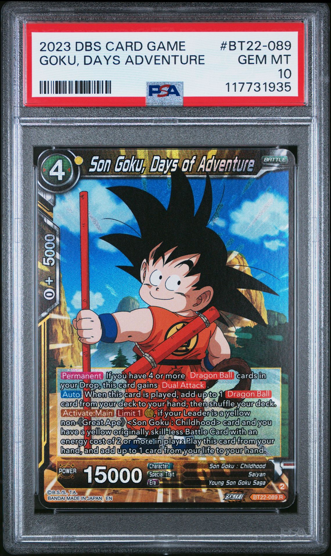 2023 Dragon Ball Super Card Game Series 22 Critical Blow Goku, Days Adventure #Bt22-089 Gem Mt 10 front