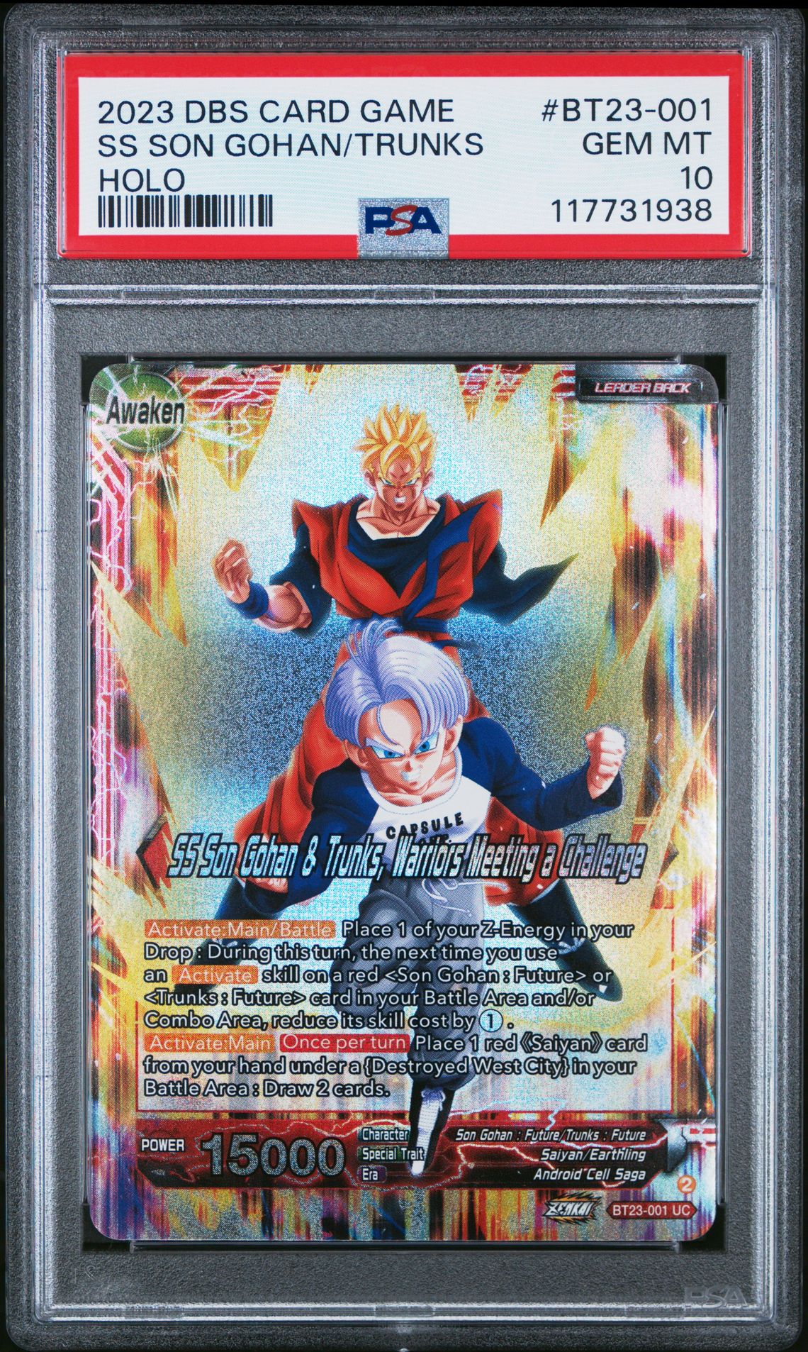 2023 Dragon Ball Super Card Game Series 23 Perfect Combination Ss Son Gohan/Trunks #Bt23-001 (Holo) Gem Mt 10 front