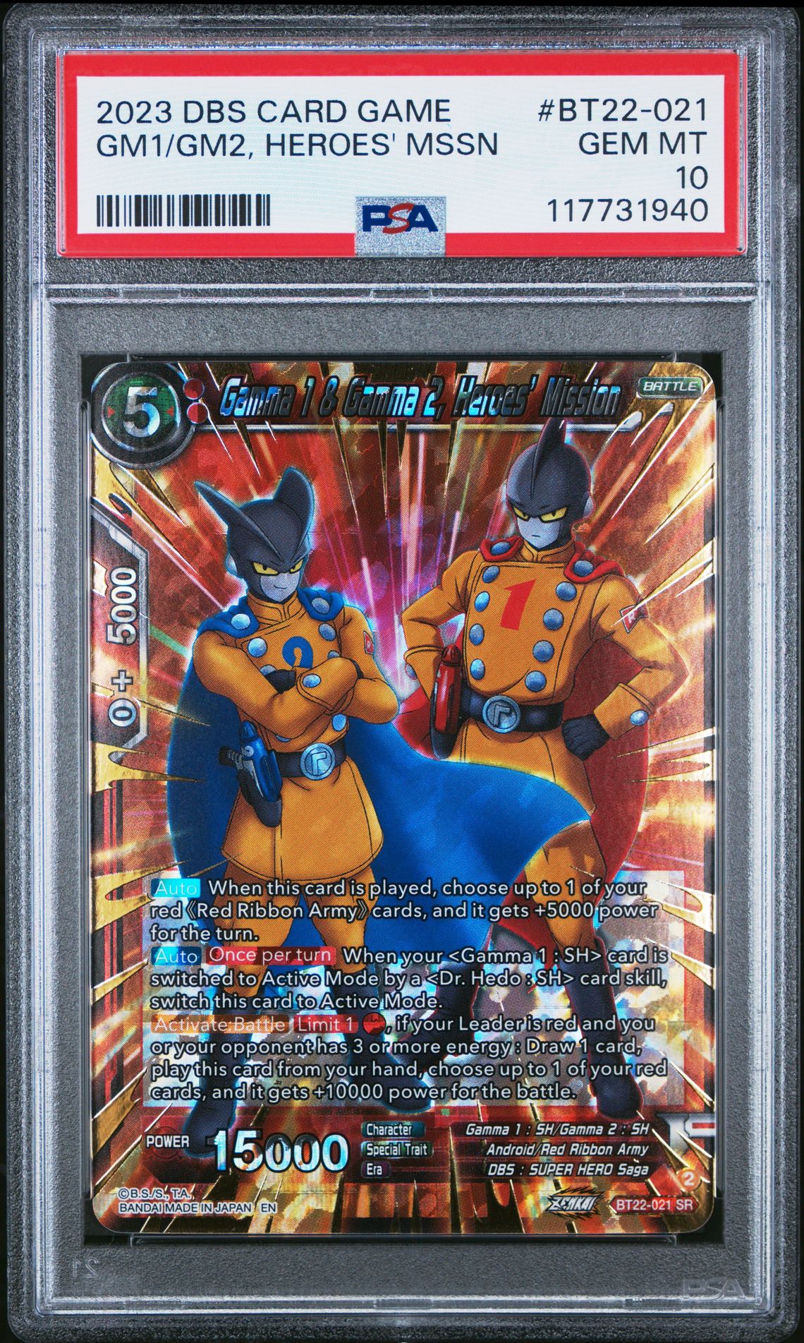 2023 Dragon Ball Super Card Game Series 22 Critical Blow Gm1/Gm2, Heroes' Mssn #Bt22-021 Gem Mt 10 front