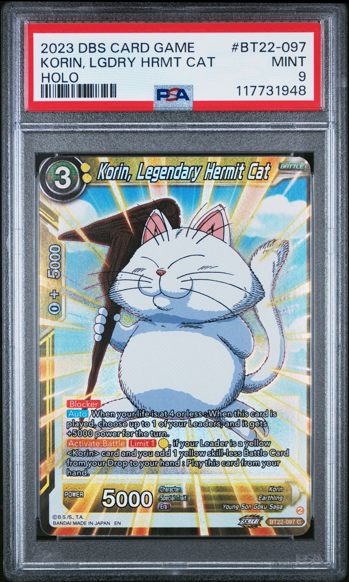 2023 Dragon Ball Super Card Game Series 22 Critical Blow Korin, Lgdry Hrmt Cat #Bt22-097 (Holo) Mint 9 front