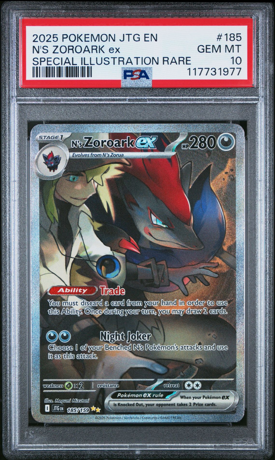 2025 Pokemon Jtg En-Journey Together N's Zoroark Ex #185 (Special Illustration Rare) Gem Mt 10 front