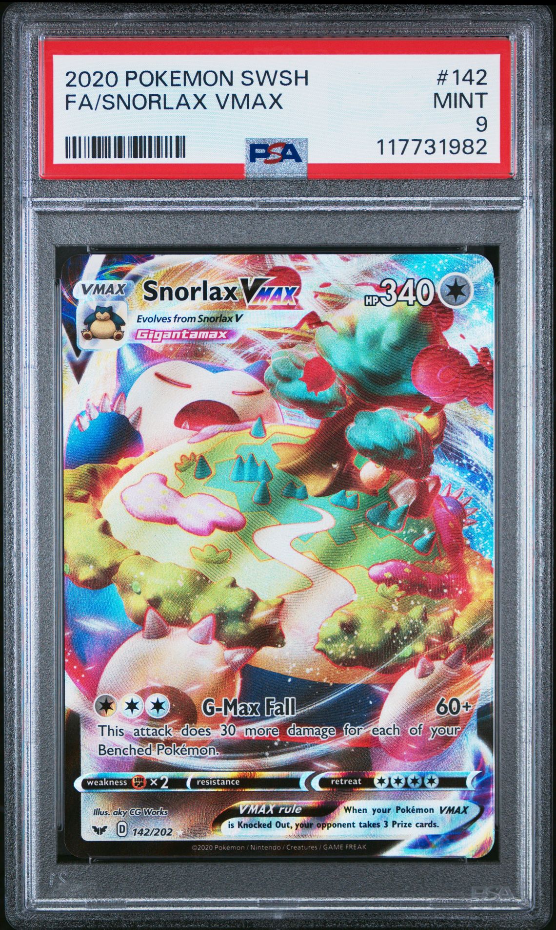 2020 Pokemon Sword & Shield Fa/Snorlax Vmax #142 Mint 9 front