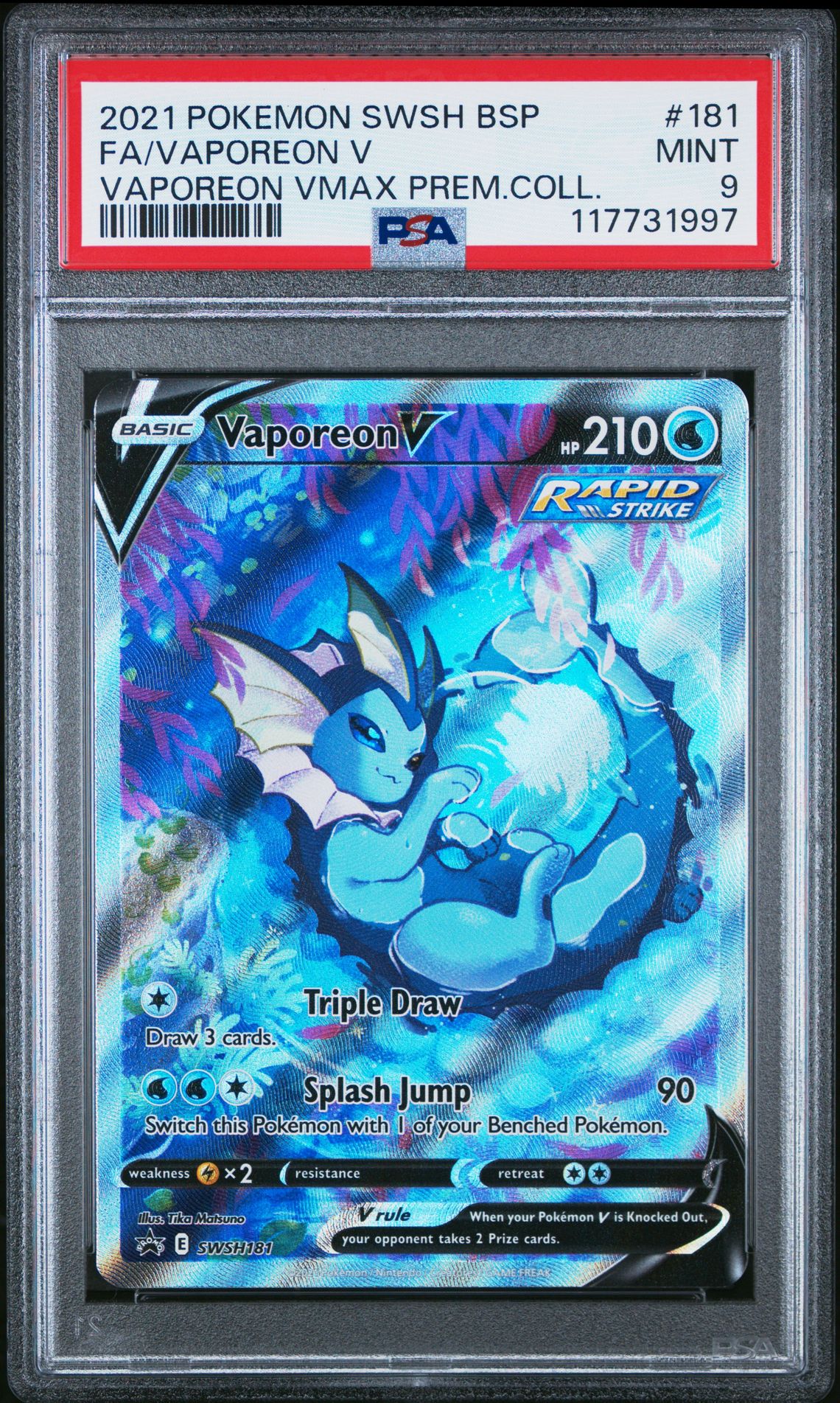 2021 Pokemon Swsh Black Star Promo Fa/Vaporeon V #181 (Vaporeon Vmax Prem.coll.) Mint 9 front