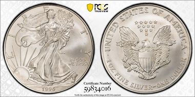 1996 $1 Silver Eagle MS67