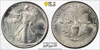 1992 $1 Silver Eagle MS65