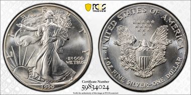 1990 $1 Silver Eagle MS66