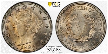 1883 5C No CENTS MS63