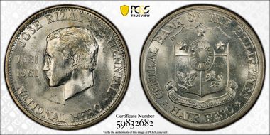 1961 1/2 P Dr. Jose Rizal KM-191  Ag MS64