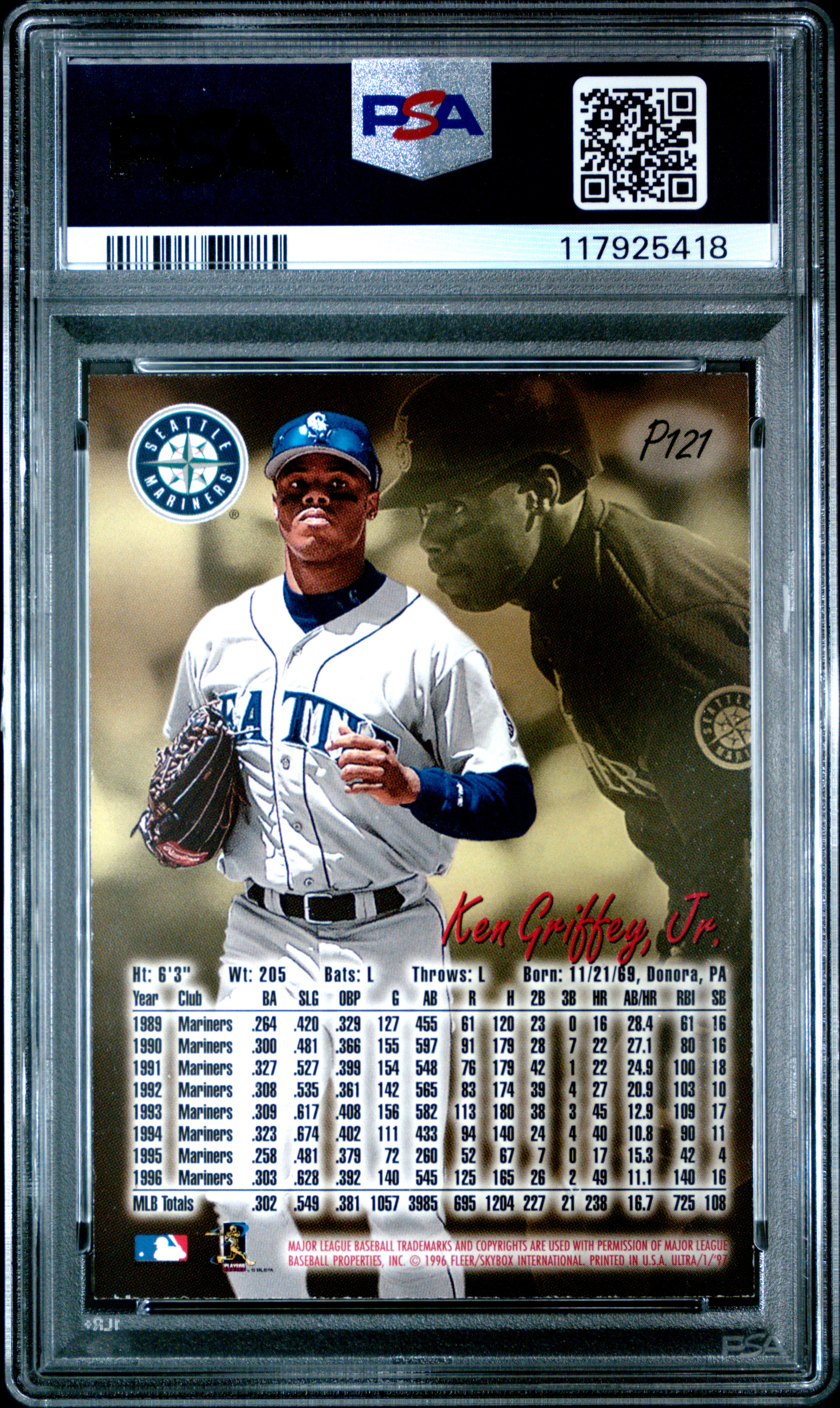 Pat's 1997 Ultra Ken Griffey Jr. Platinum Medallion #P121 PSA 8