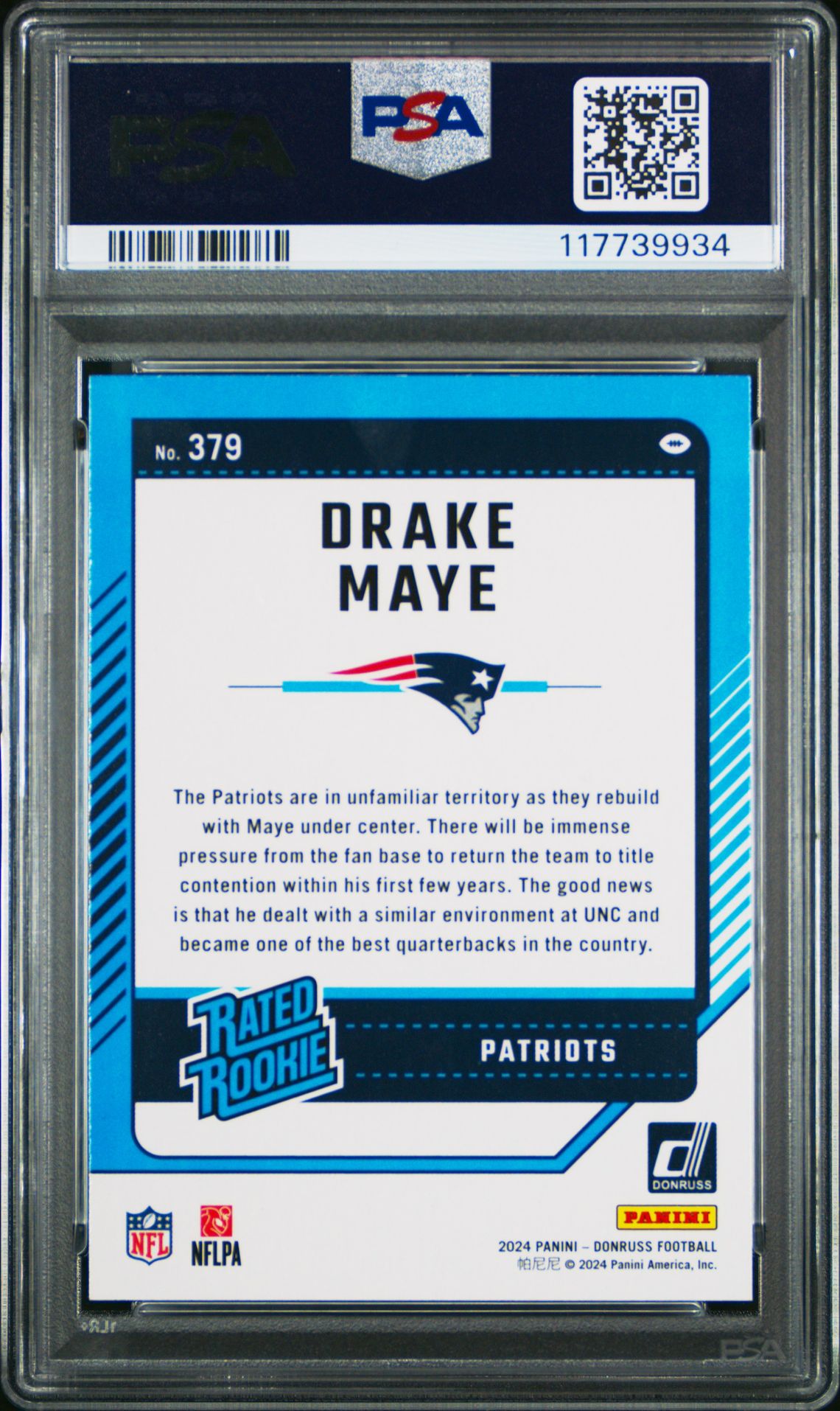2024 Panini Donruss Drake Maye #379 Gem Mt 10 back