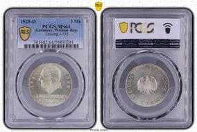 1929-D 3 Mk Lessing J-335 MS64