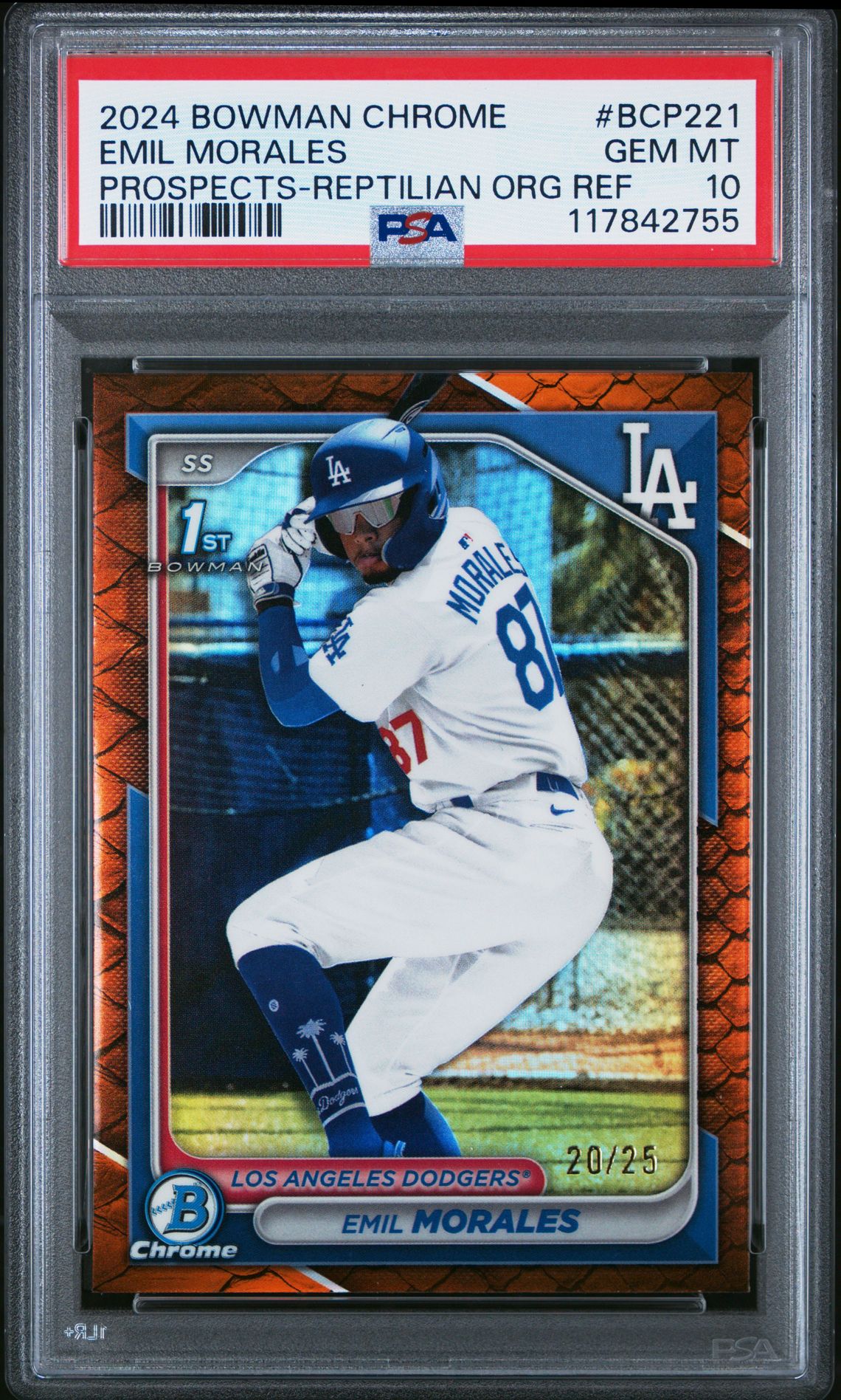 2024 Bowman BOWMAN CHROME PROSPECTS PROSPECTS-REPTILIAN ORG REF #BCP221 Emil Morales front