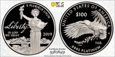 2019-W $100 Platinum Eagle - Liberty PR70DCAM