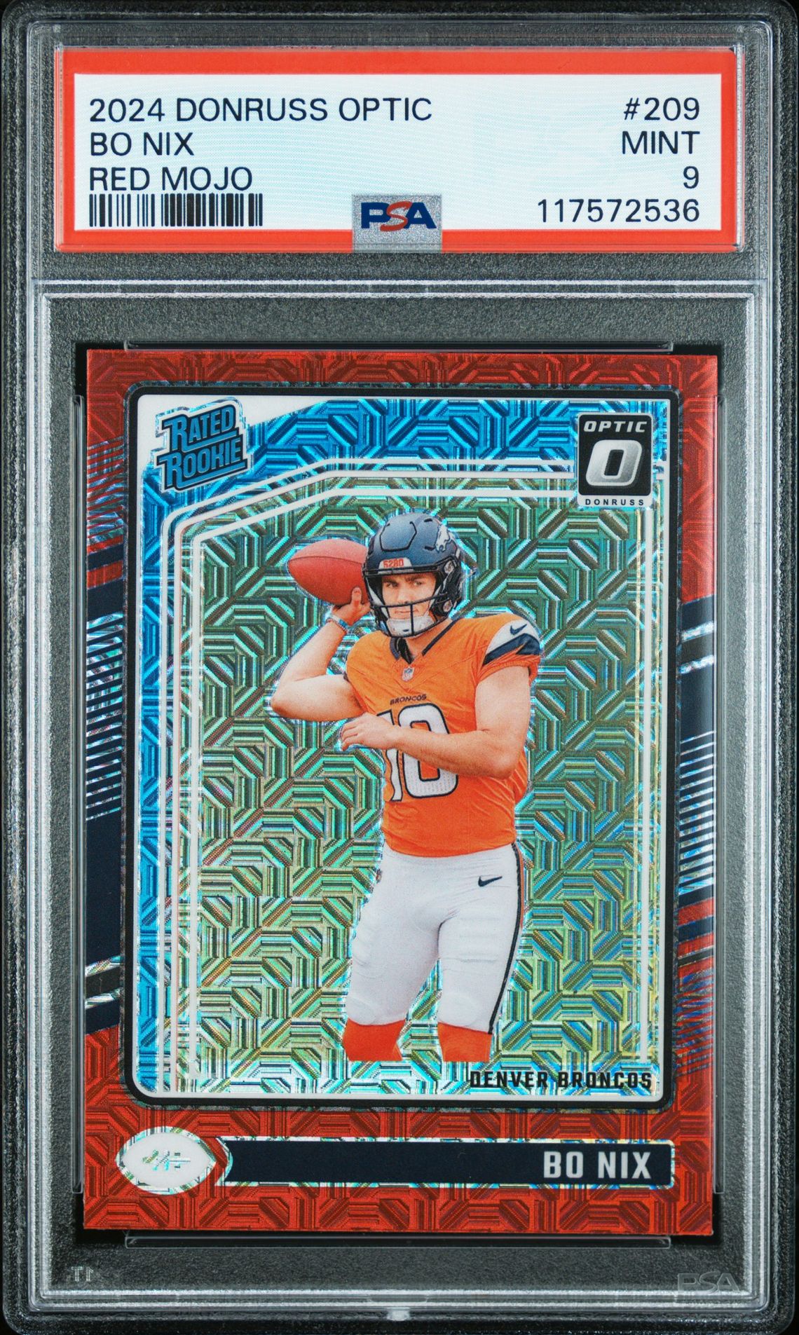 2024 Panini Donruss Optic Bo Nix #209 (Red Mojo) Mint 9 front