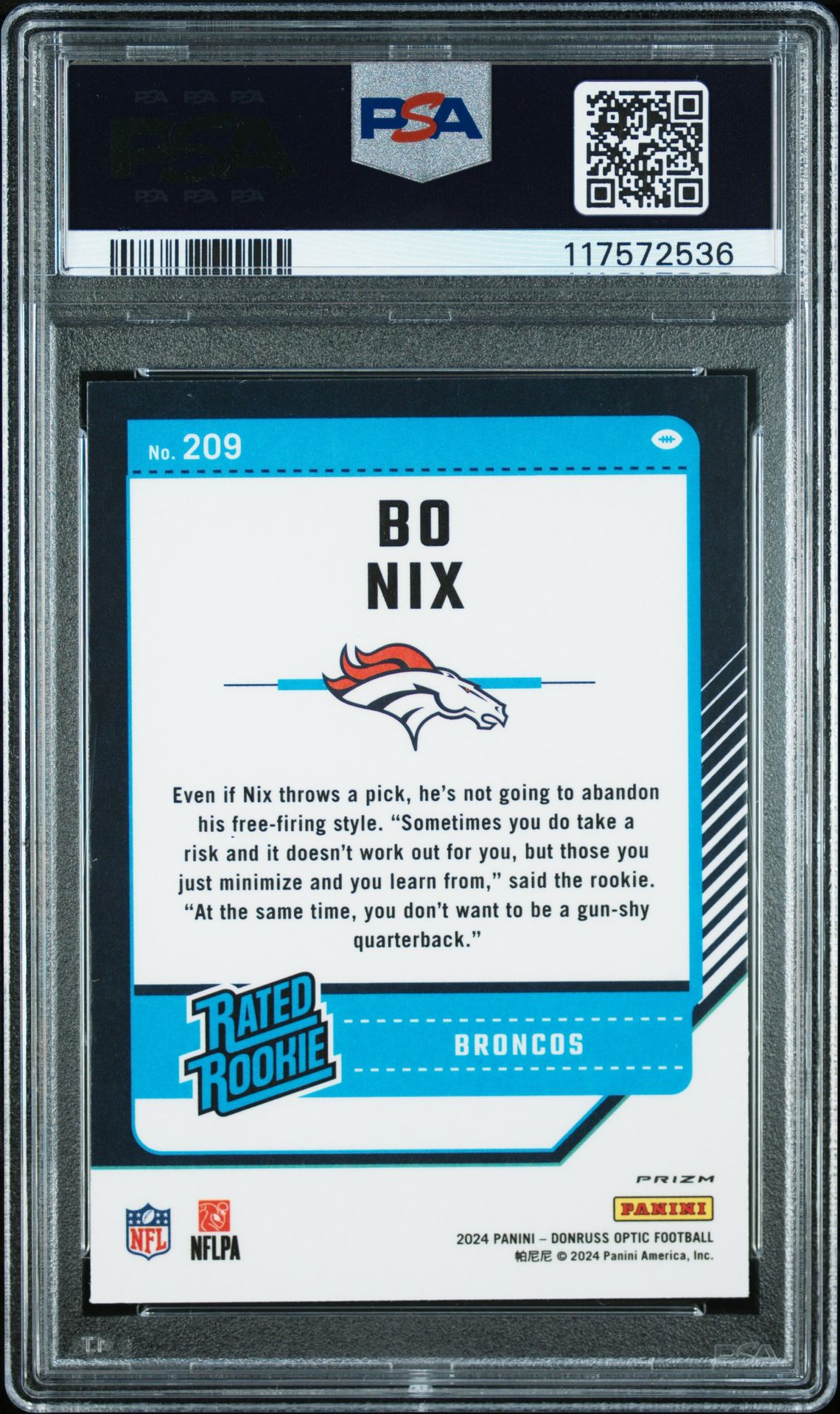 2024 Panini Donruss Optic Bo Nix #209 (Red Mojo) Mint 9 back