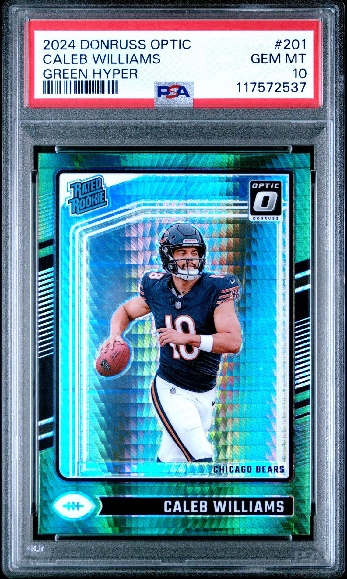 2024 Panini Donruss Optic Caleb Williams #201 (Green Hyper) Gem Mt 10 front