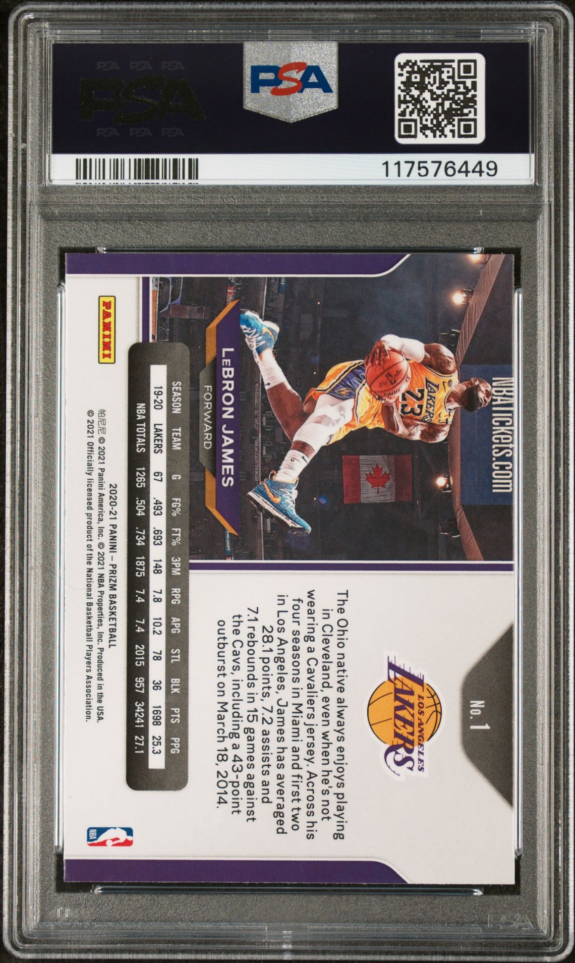 2020 Panini Prizm Lebron James #1 Nm-Mt 8 back