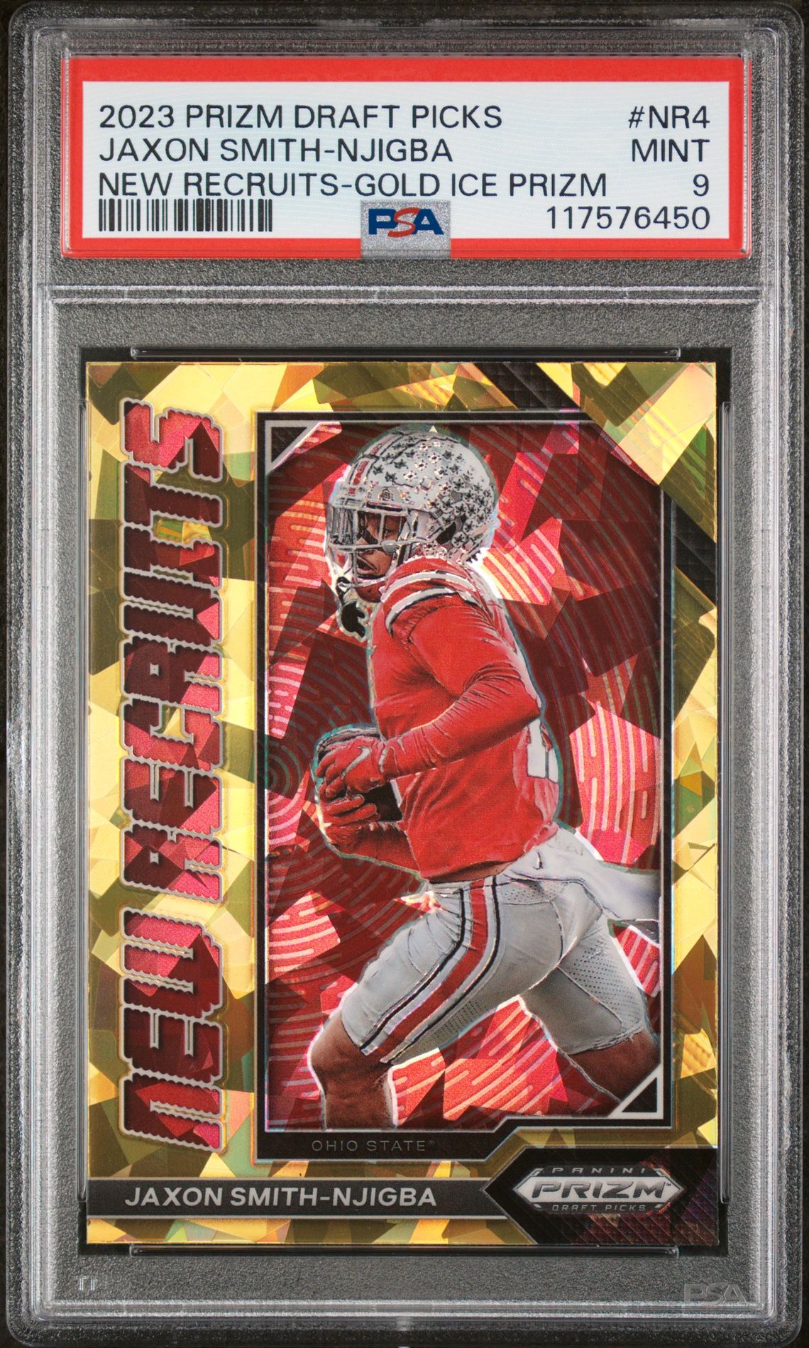 2023 Panini Prizm Draft Picks New Recruits Jaxon Smith-Njigba #Nr4 (New Recruits-Gold Ice Prizm) Mint 9 front