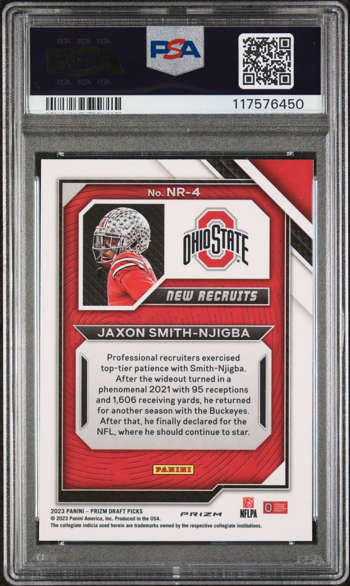 2023 Panini Prizm Draft Picks New Recruits Jaxon Smith-Njigba #Nr4 (New Recruits-Gold Ice Prizm) Mint 9 back