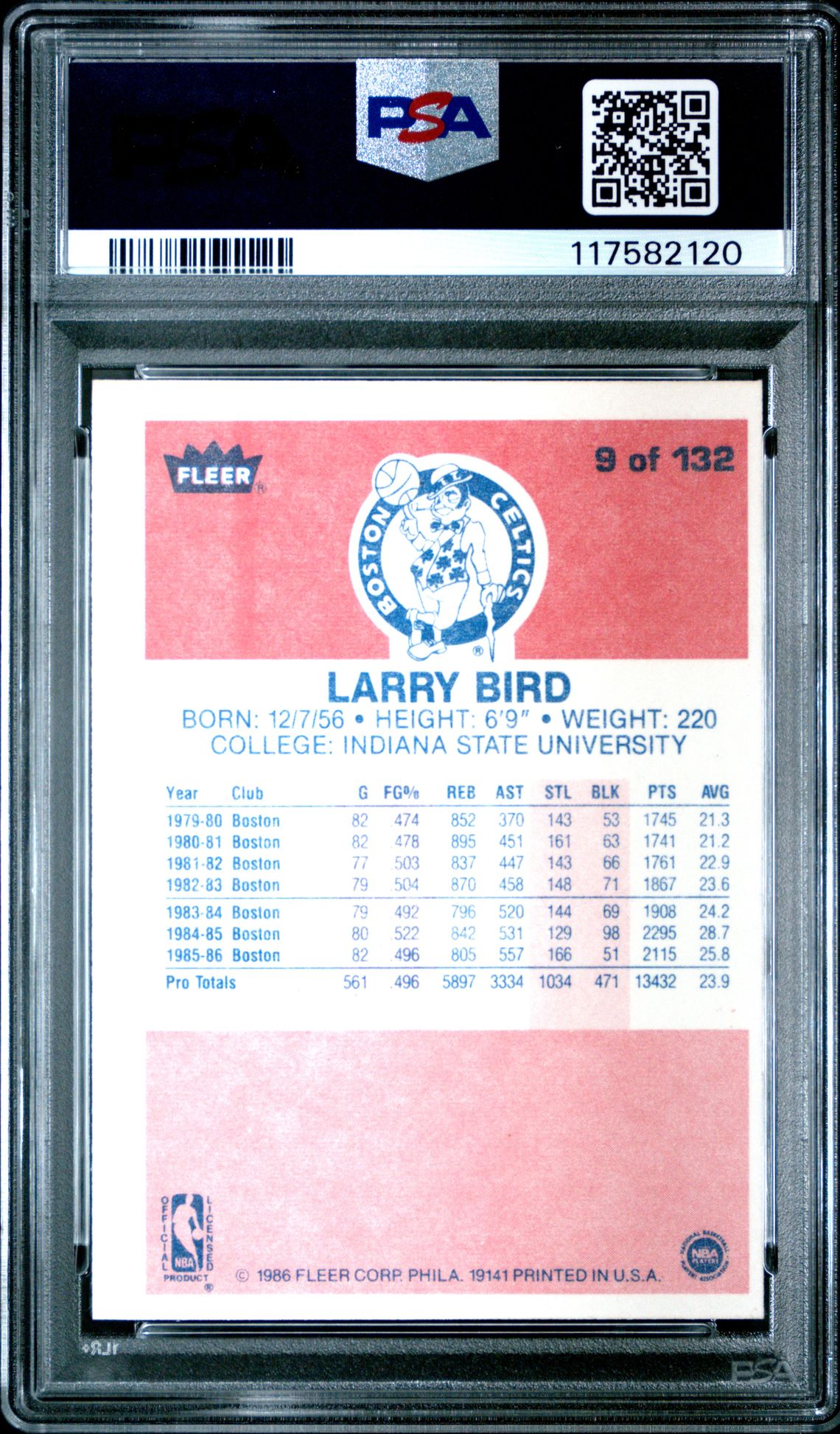1986 Fleer Larry Bird #9 Nm 7 back