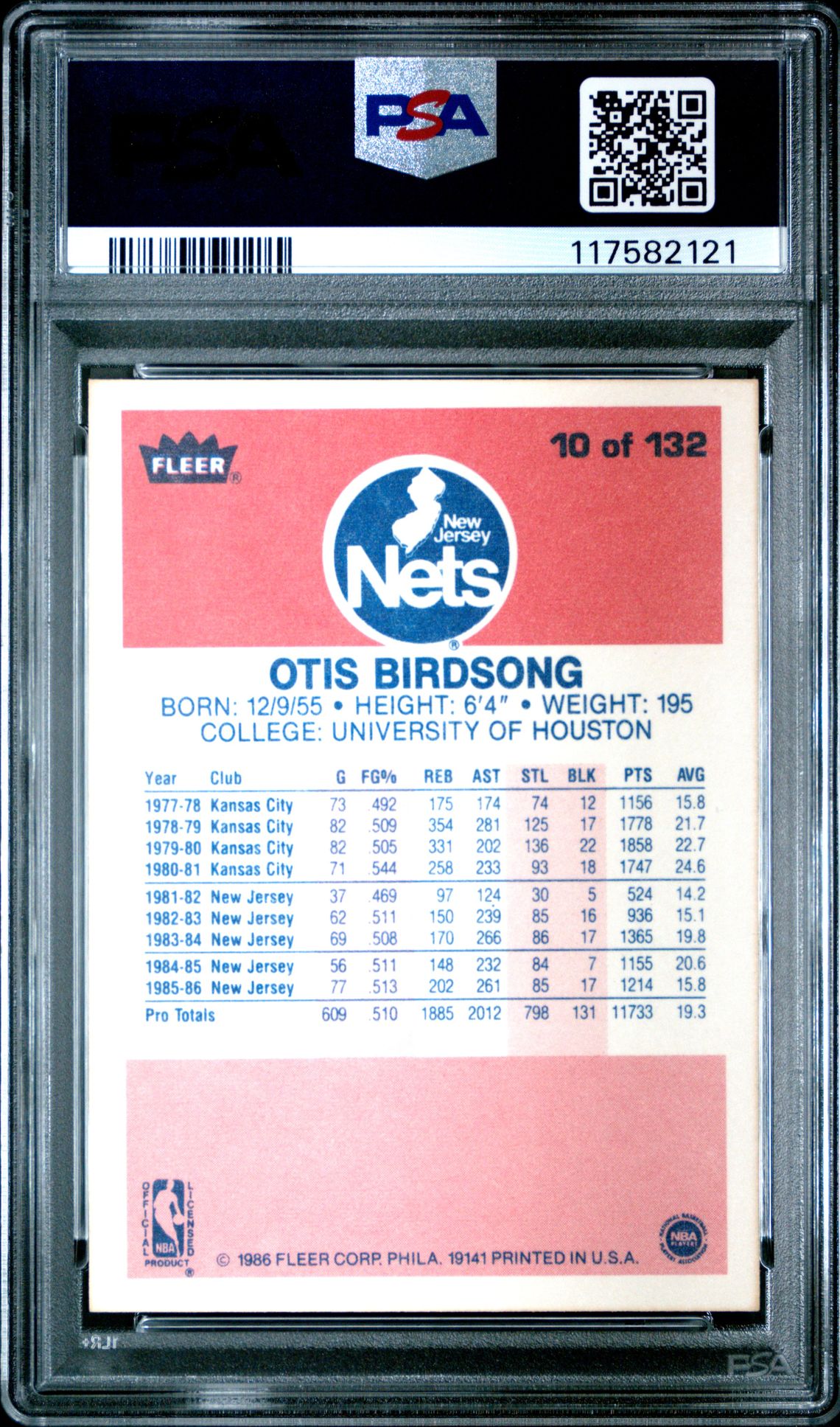 1986 Fleer Otis Birdsong #10 Nm 7 back