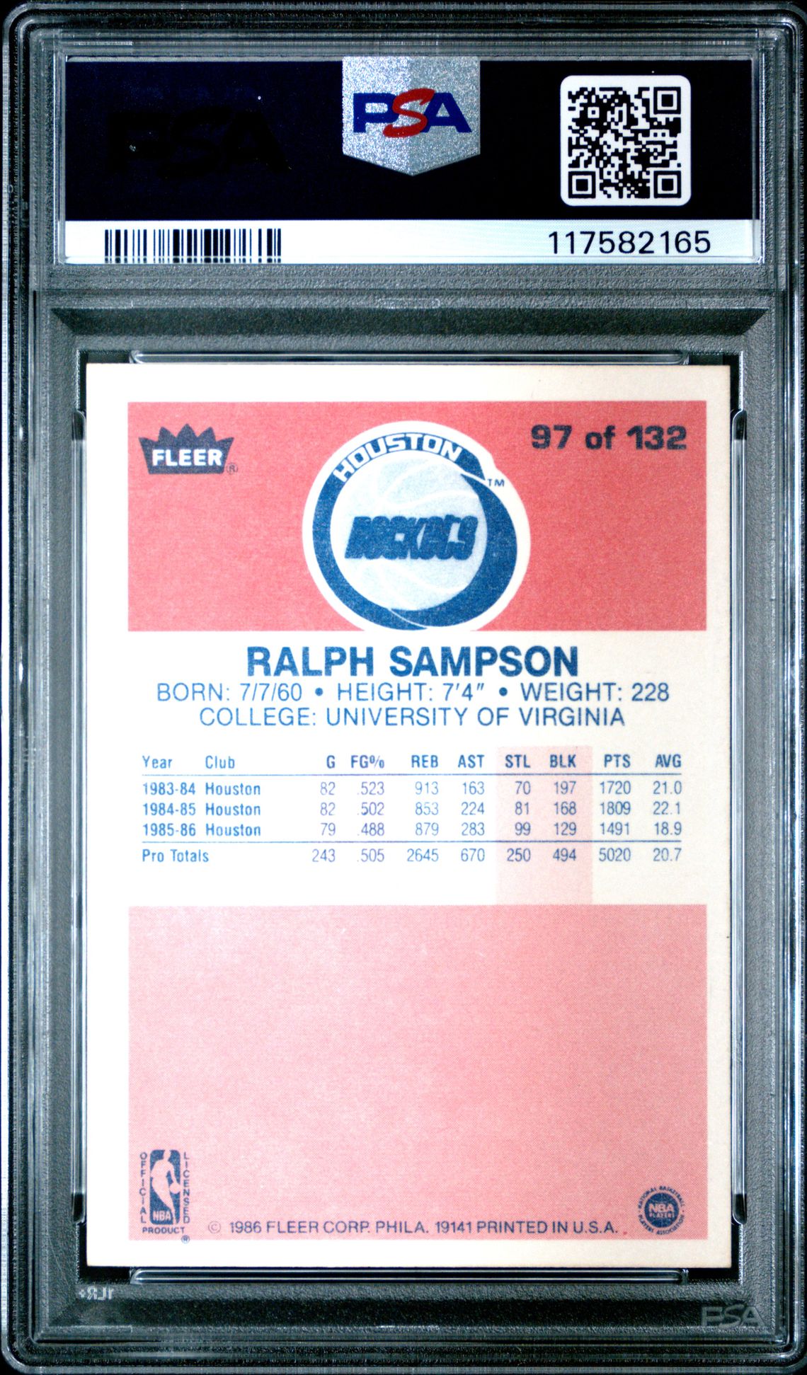 1986 Fleer Ralph Sampson #97 Nm 7 back