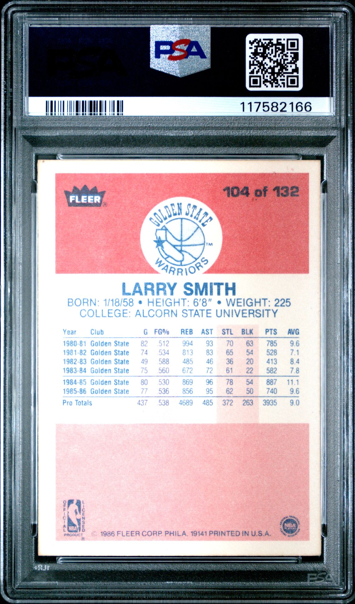 1986 Fleer Larry Smith #104 Nm 7 back