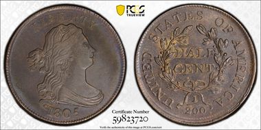 1805 1/2C No Stems AU58BN