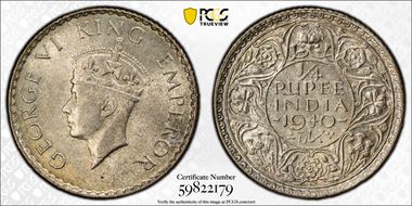 1940(B) 1/4 Rup SW-9.84 Short Trefoils MS64