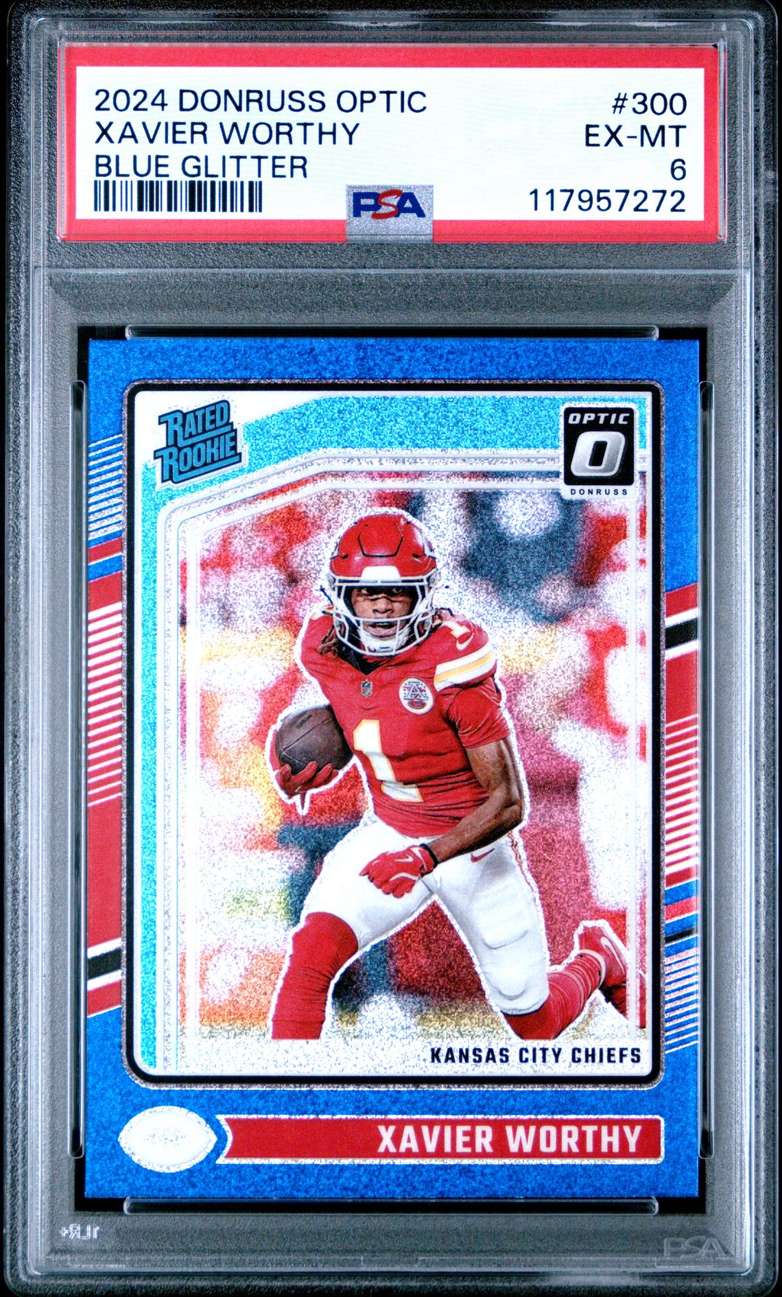 2024 Panini PANINI DONRUSS OPTIC BLUE GLITTER #300 Xavier Worthy front