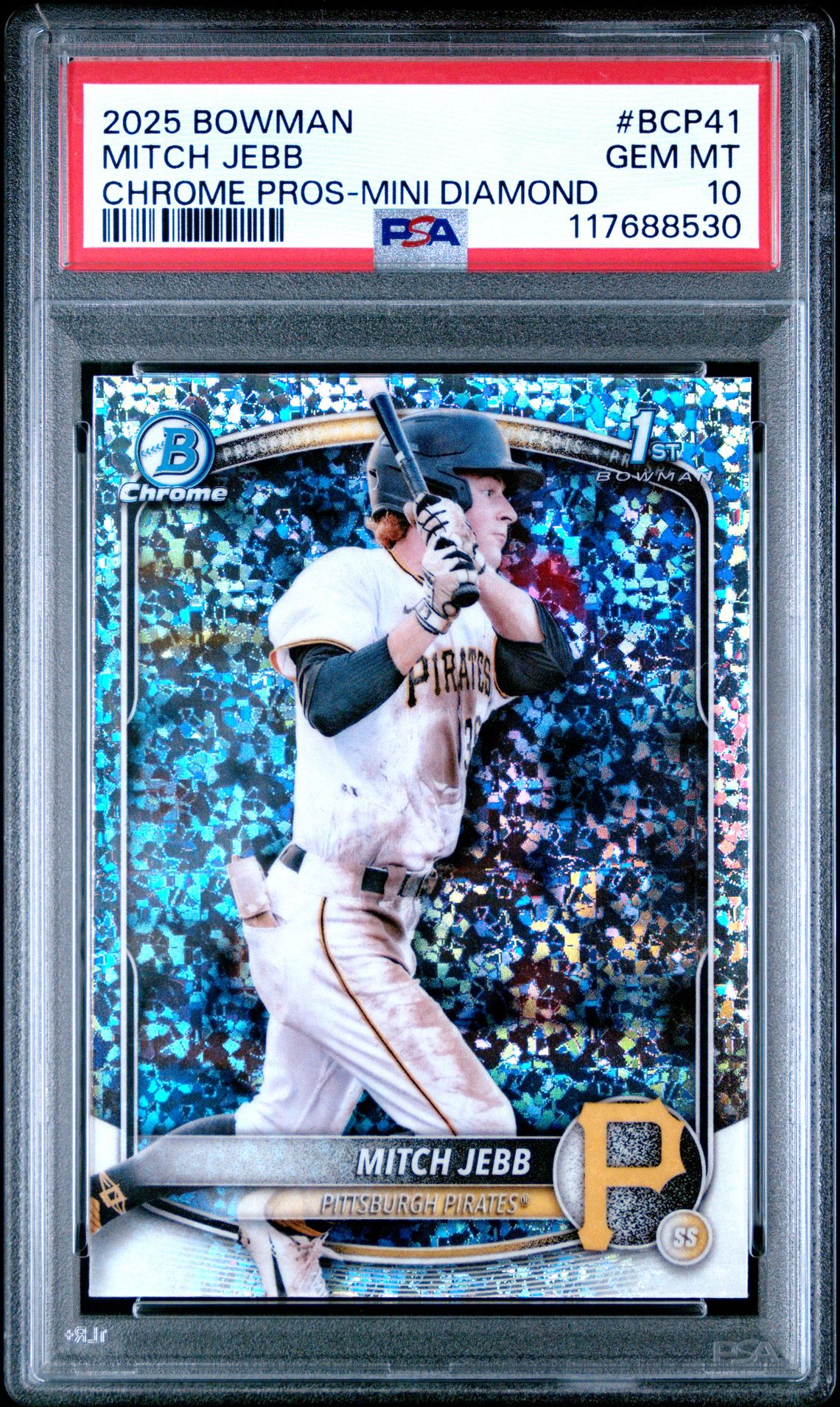 2025 Bowman Chrome Prospects Mitch Jebb #Bcp41 (Chrome Pros-Mini Diamond) Gem Mt 10 front