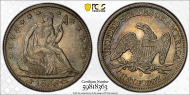 1855-O 50C Arrows AU53