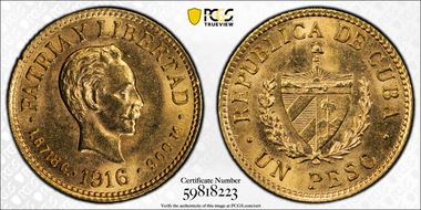 1916 Peso KM-16  Au MS64