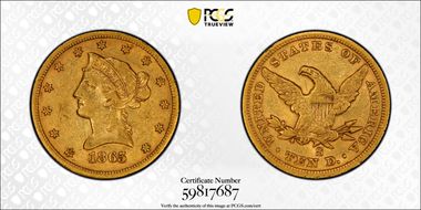 1865-S $10 865/Inverted 186 AU50
