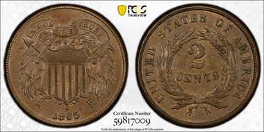 1865 2C Plain 5 MS63BN