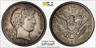 1892 25C AU58