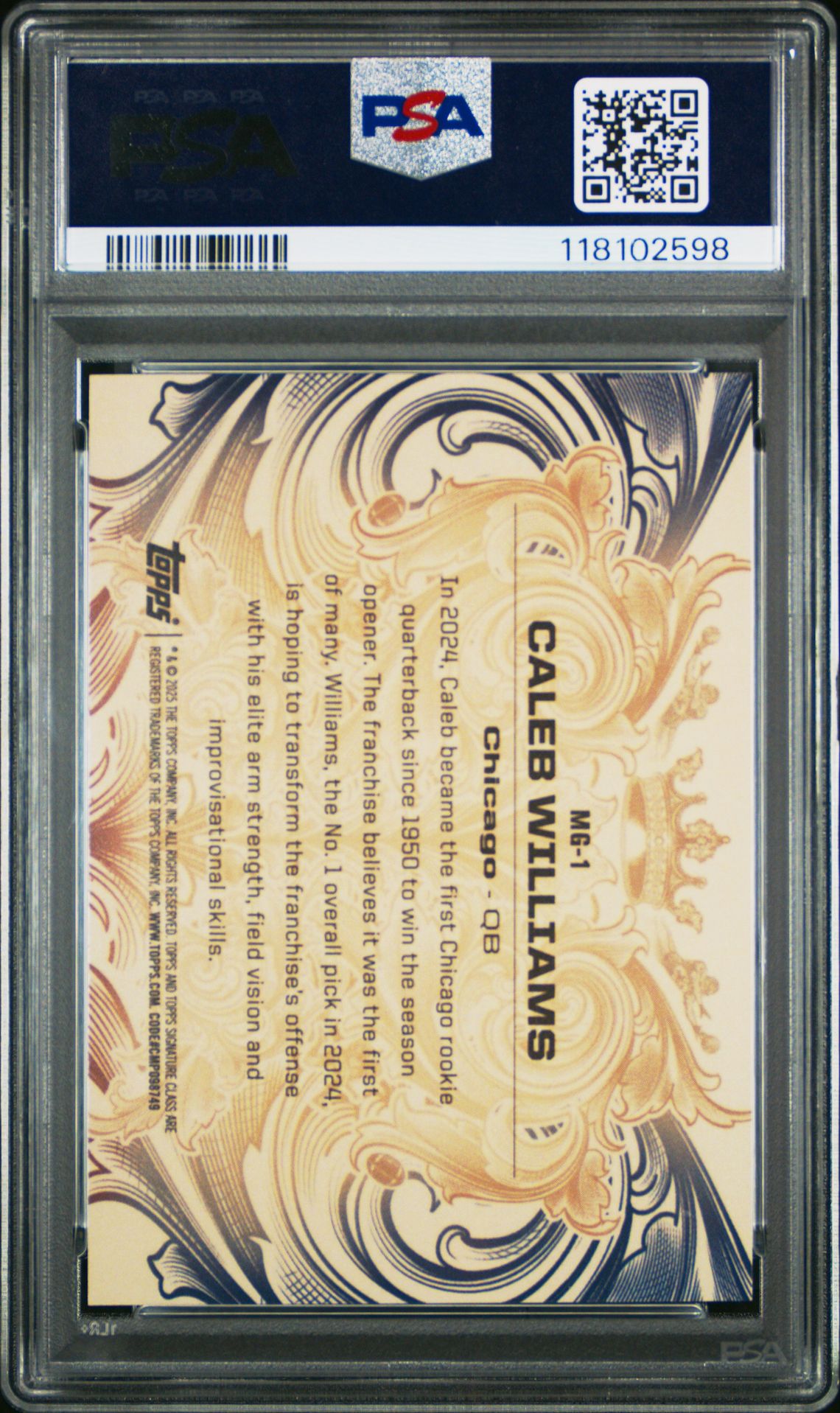 2024 TOPPS SIGNATURE CLASS MONARCHS OF THE GAME CALEB WILLIAMS  MG1 GEM MT 10 back